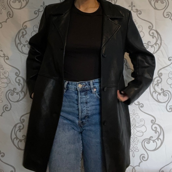 Black genuine leather long jacket. Fully lined. - Picture 8 of 13